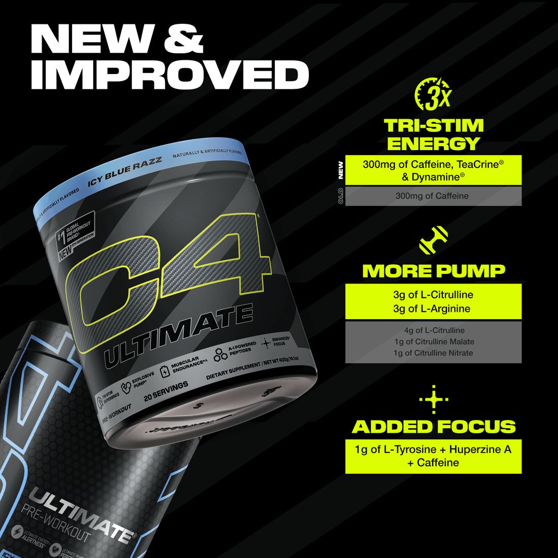 C4 Ultimate 12 SV Pre-Workout Powder - Icy Blue Razz