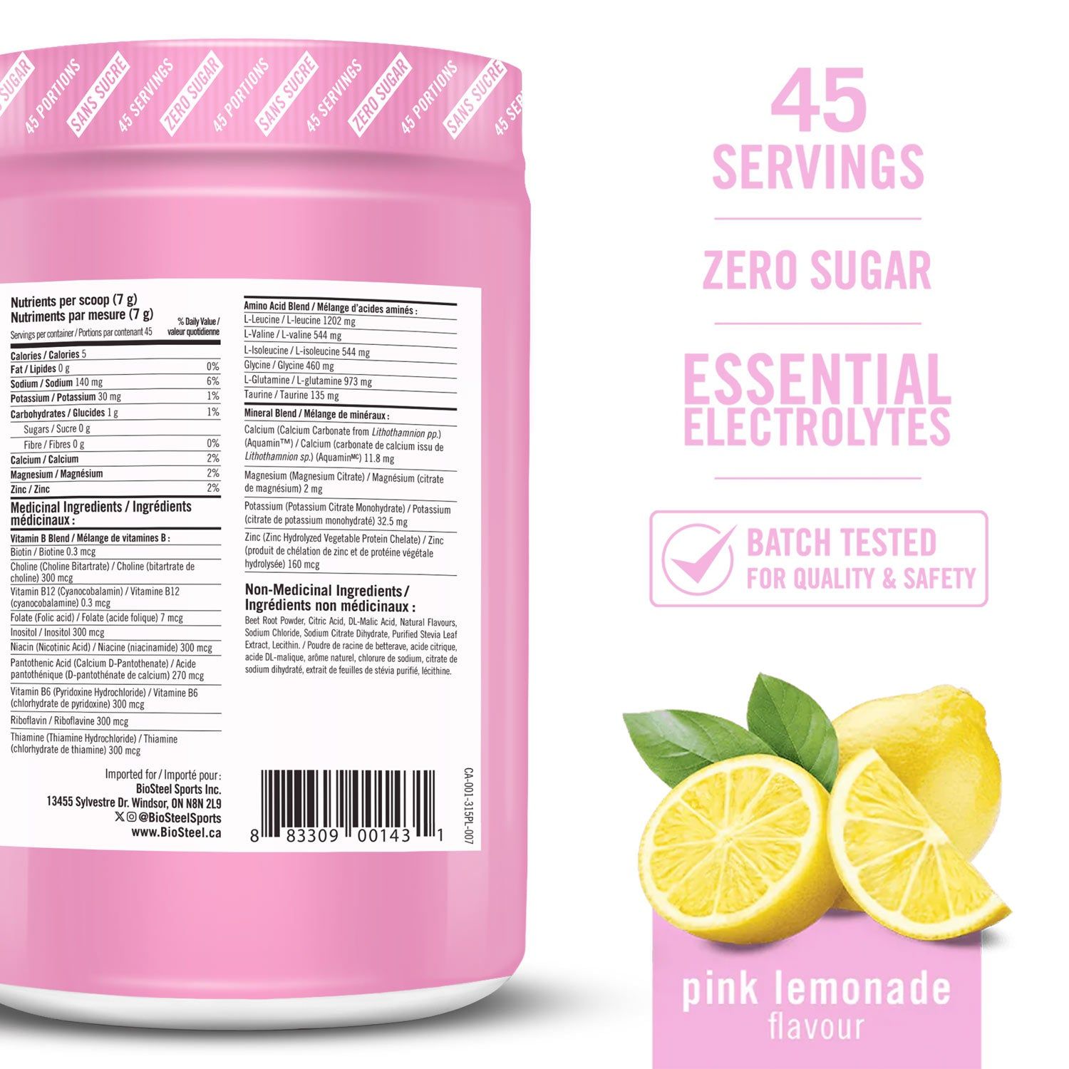 BioSteel High Performance Sports Hydration Mix - Pink Lemonade, Sugar-Free Hydration Powder
