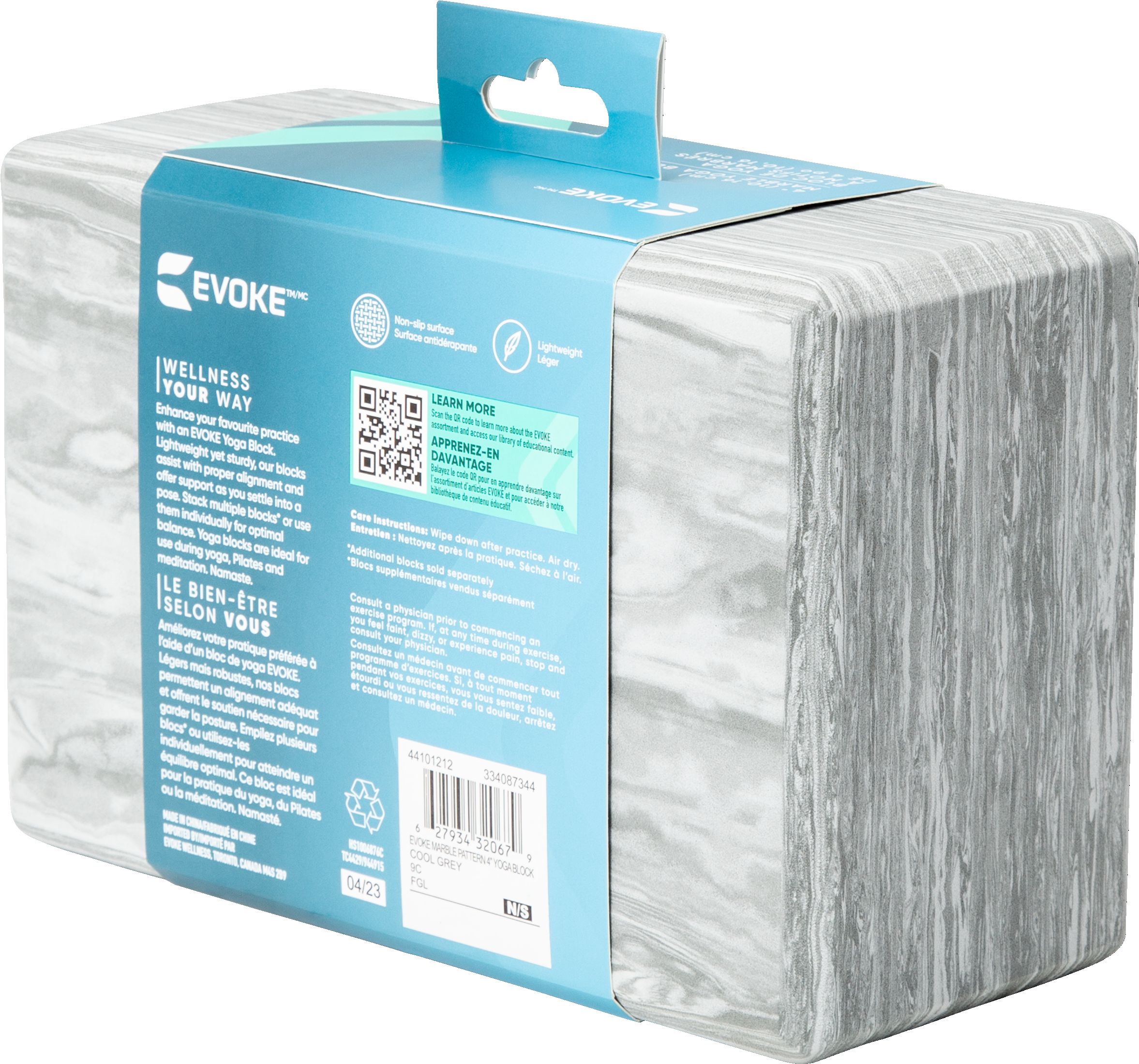 EVOKE MARBLE PATTERN 4" YOGA BLOCK GREY