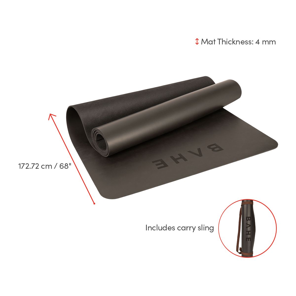 BAHE Power Hold Durable 68" 4mm Yoga Mat