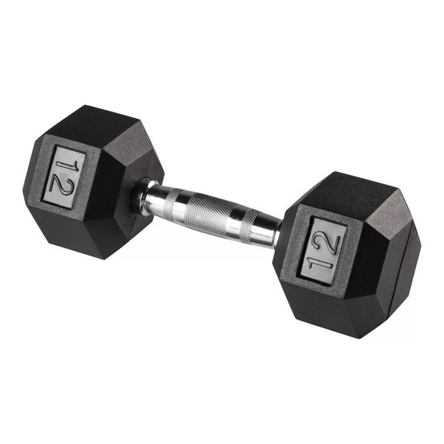 Durahex 12 lb Hex Rubber Dumbbell, Weight, Home Gym Front_Angled_Right