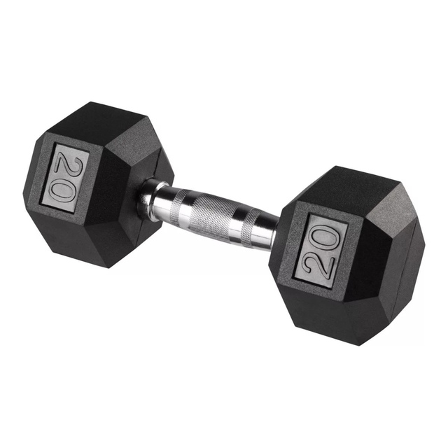 Durahex 20 lb Rubber Hex Dumbbell Front_Angled_Right