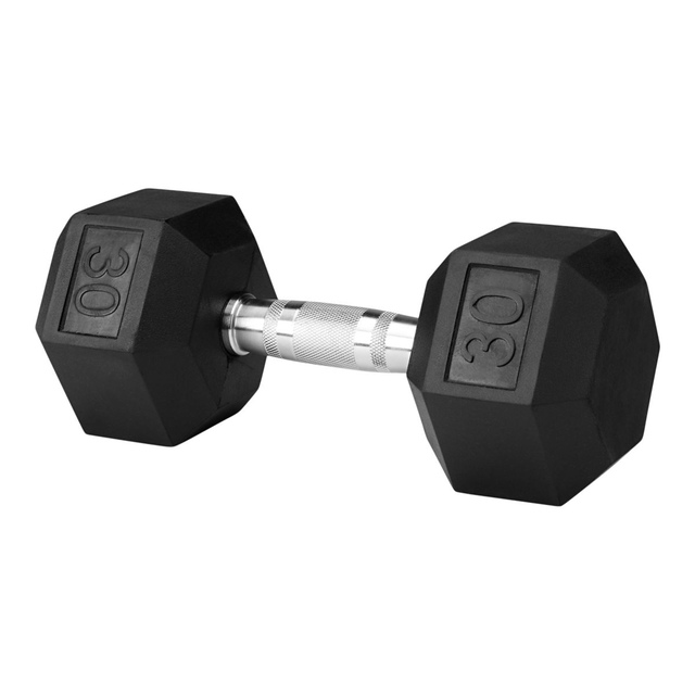 Gaiam 30 lb Rubber Hex Dumbbell, Weight, Home Gym Front_Angled_Left