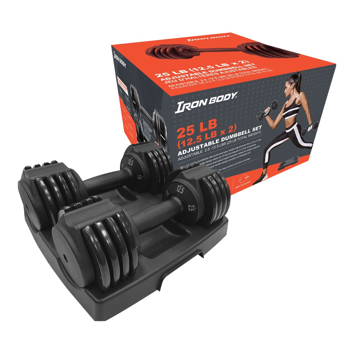 Iron Body Fitness Adjustable 25 lbs Dumbbells Set Pair SportChek