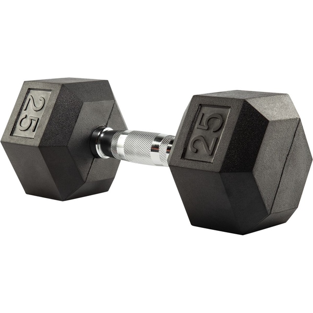 Evoke 25 lb Rubber Hex Dumbbell Front_Angled_Left