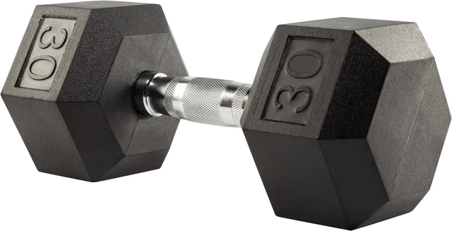 Evoke 30 lb Rubber Hex Dumbbell Front_Angled_Left