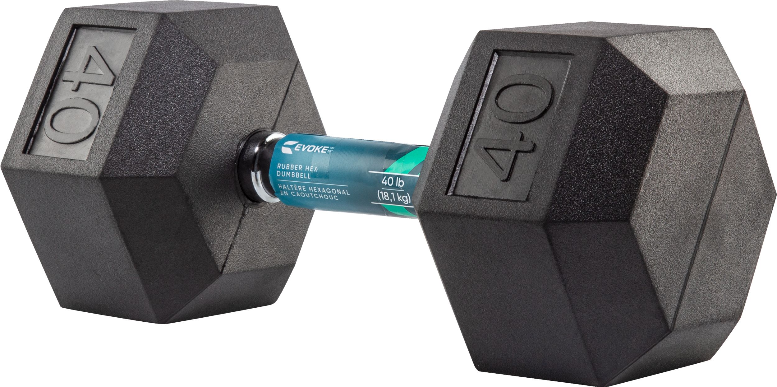 Evoke 40 lb Rubber Hex Dumbbell, Weight, Home Gym