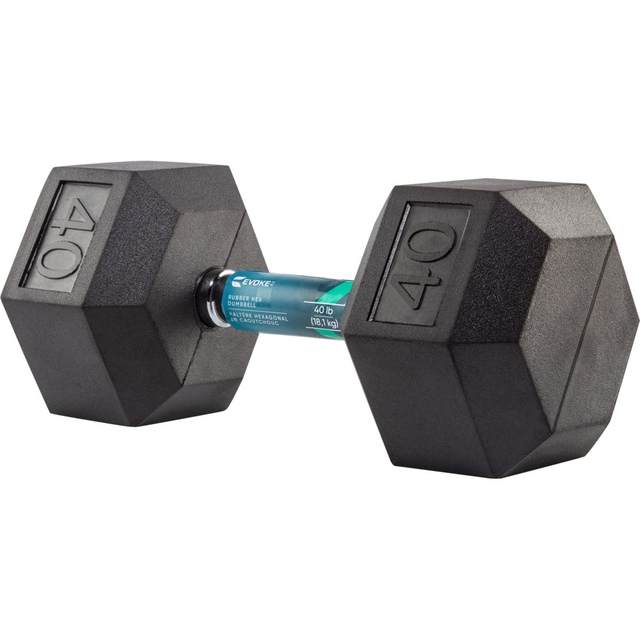Evoke 40 lb Rubber Hex Dumbbell, Weight, Home Gym
