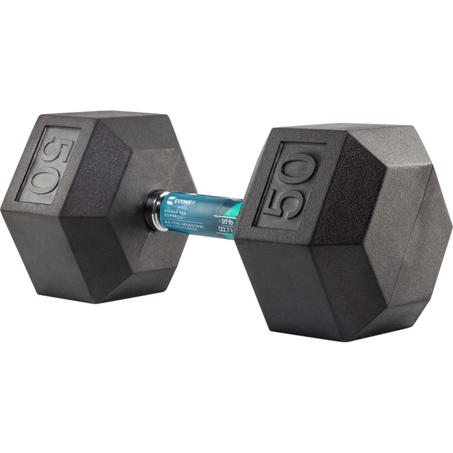 Evoke 50 lb Rubber Hex Dumbbell, Weight, Home Gym