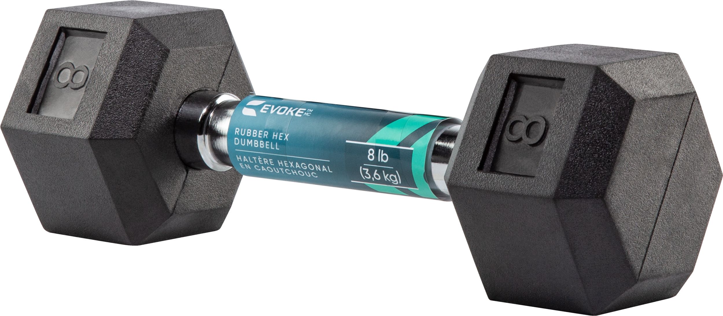 Evoke 8 lb Rubber Hex Dumbbell, Weight, Home Gym