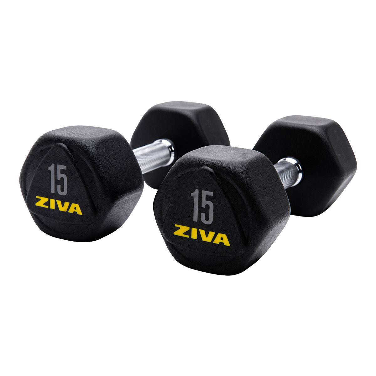 Ziva RPU 15 lb Hexagon Dumbbell Set Front_Angled_Left
