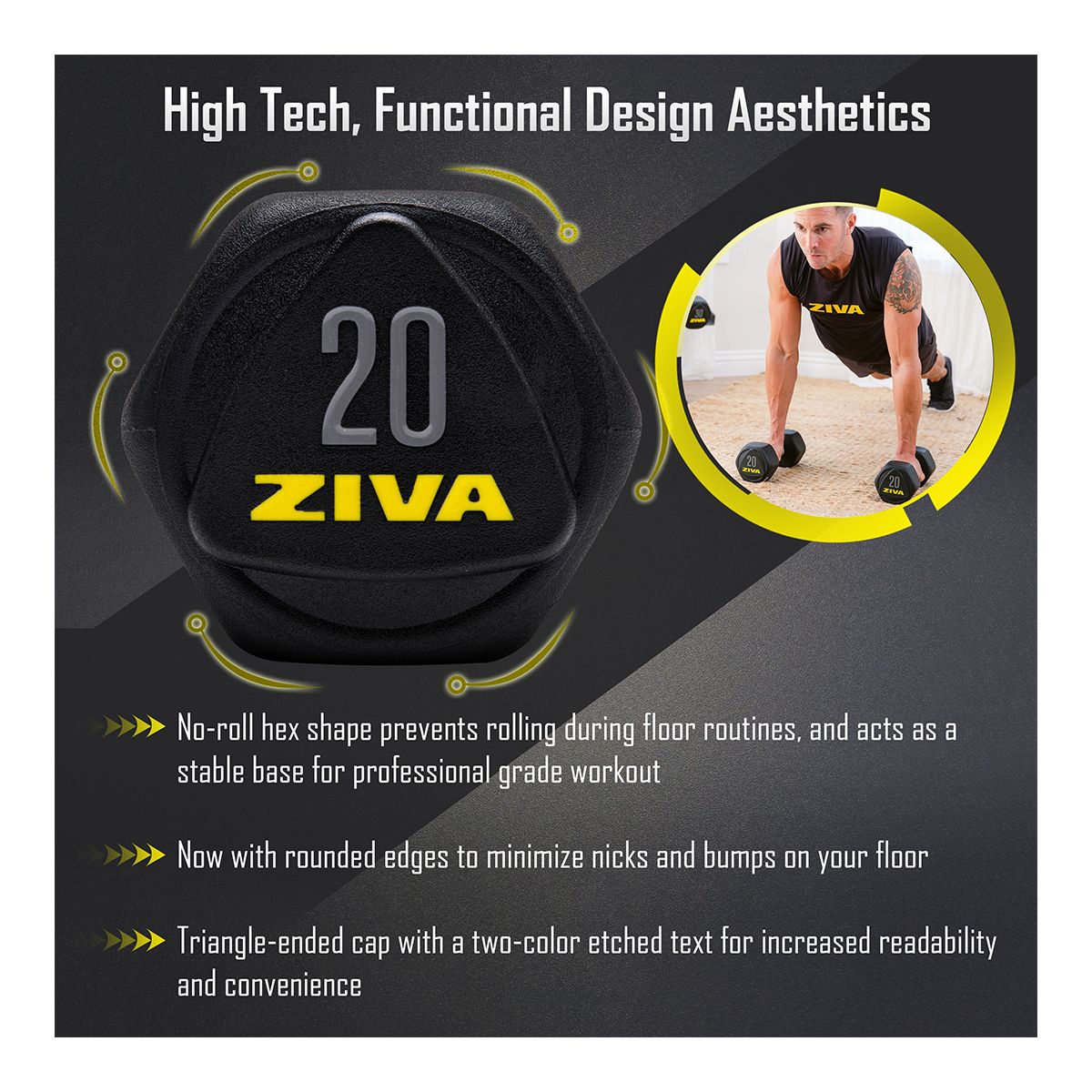 Ziva RPU 50 lb Hexagon Dumbbell Set Composite_or_Mixed