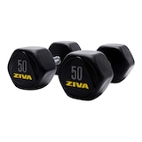 Ziva RPU 50 lb Hexagon Dumbbell Set Front_Angled_Left