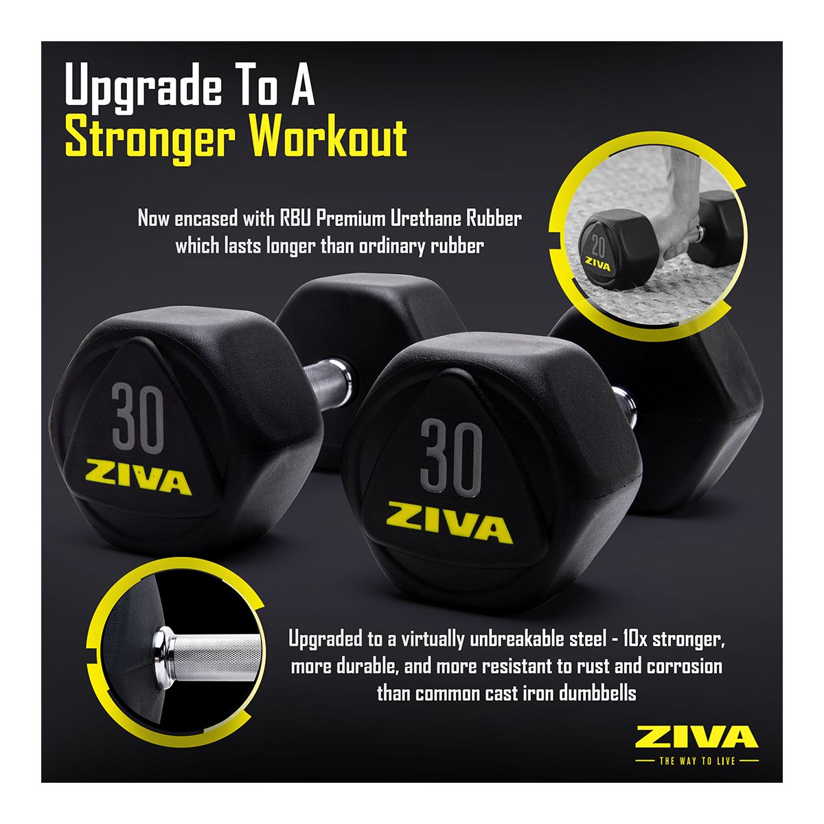 Ziva RPU 50 lb Hexagon Dumbbell Set Composite_or_Mixed