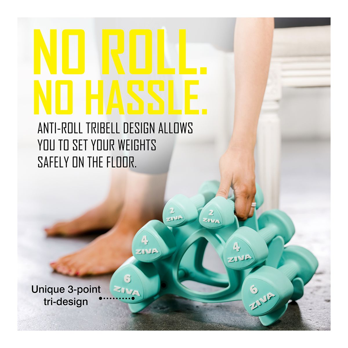 Ziva Chic RPU 2 lb Tribell Dumbbell Set Front_Angled_Left