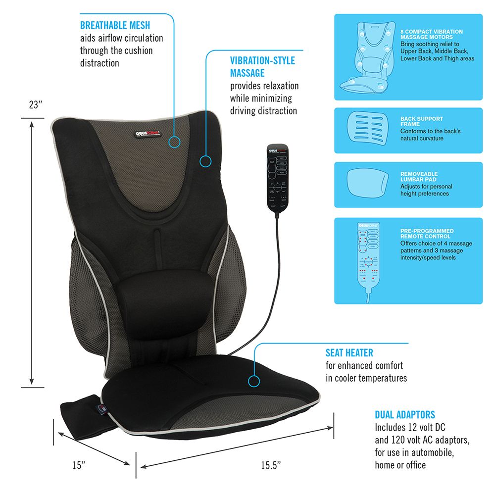 ObusForme Backrest Support Massage Cushion with Heat Front_Three_Fourths_Angled_Right