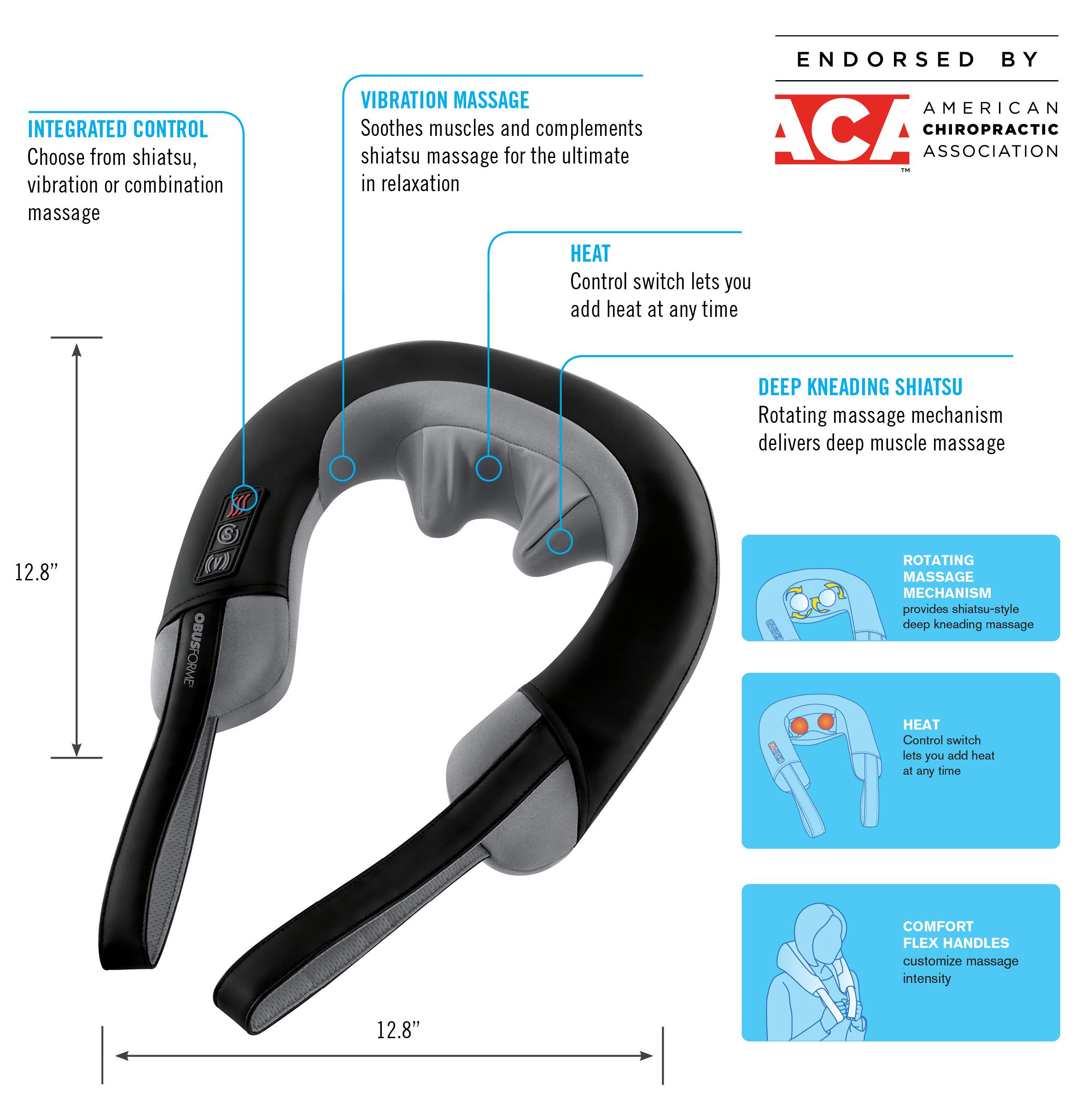 ObusForme Shiatsu & Vibration Neck Massager with Heat Front_Angled_Left