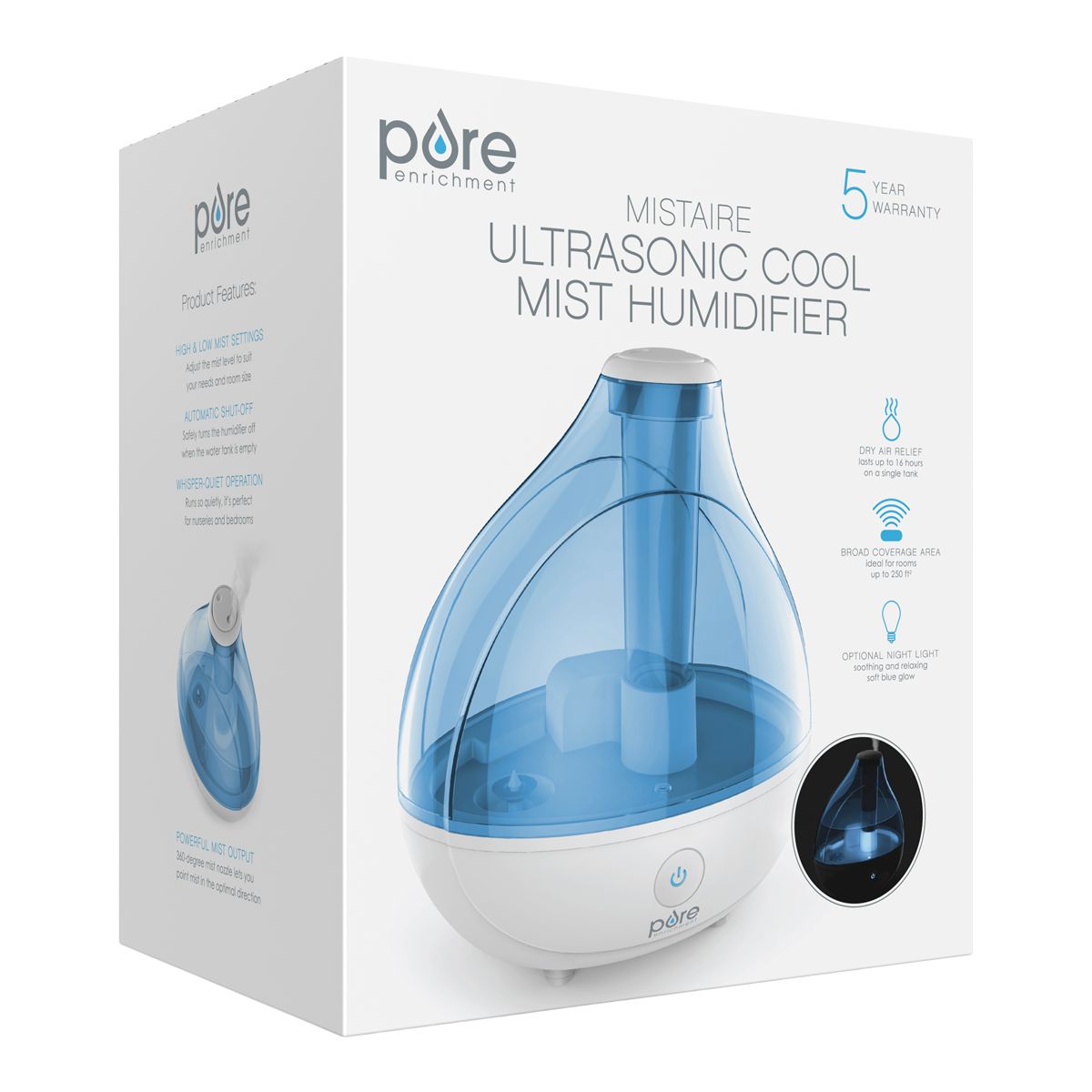 MistAire Ultrasonic Cool Mist Humidifier Front_Three_Fourths_Angled_Right