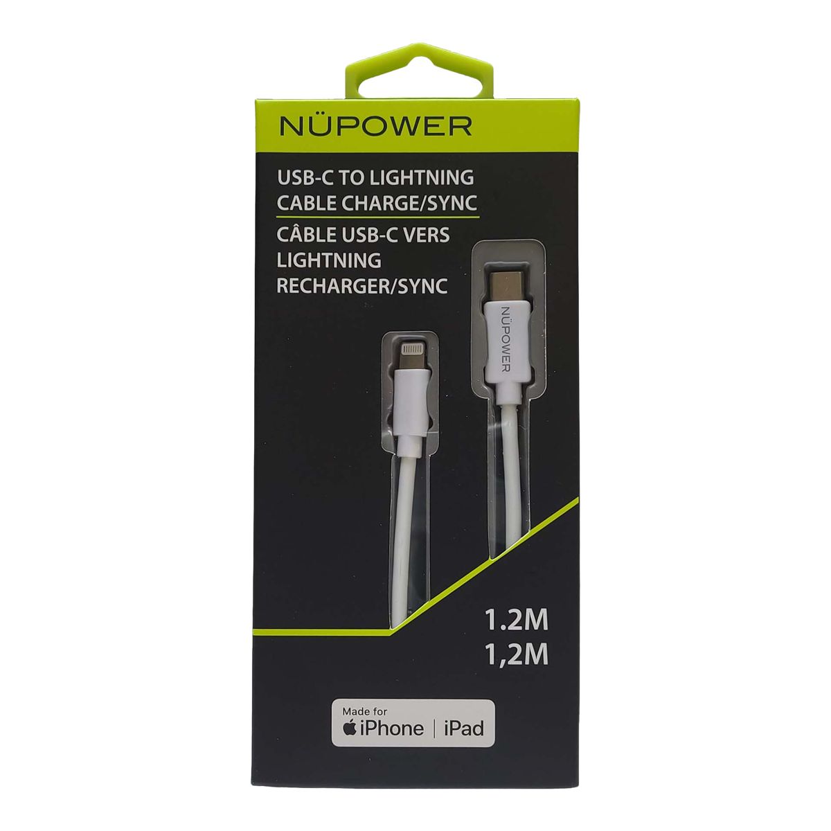 NuPower 1.2M Charge/Sync Lightning/USB Cable Front_Flat