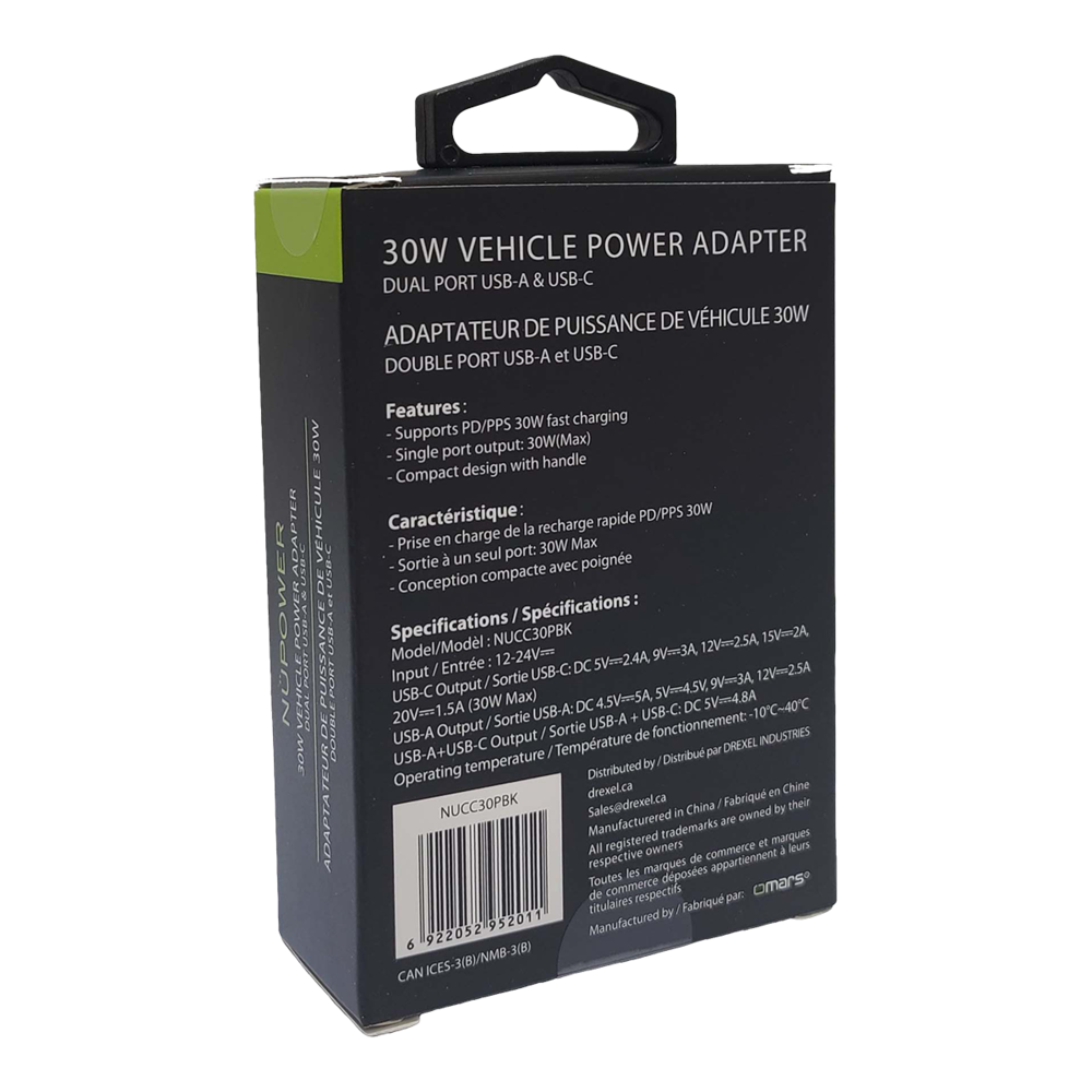 NuPower PD30W Car Charger Back_Angled_Left