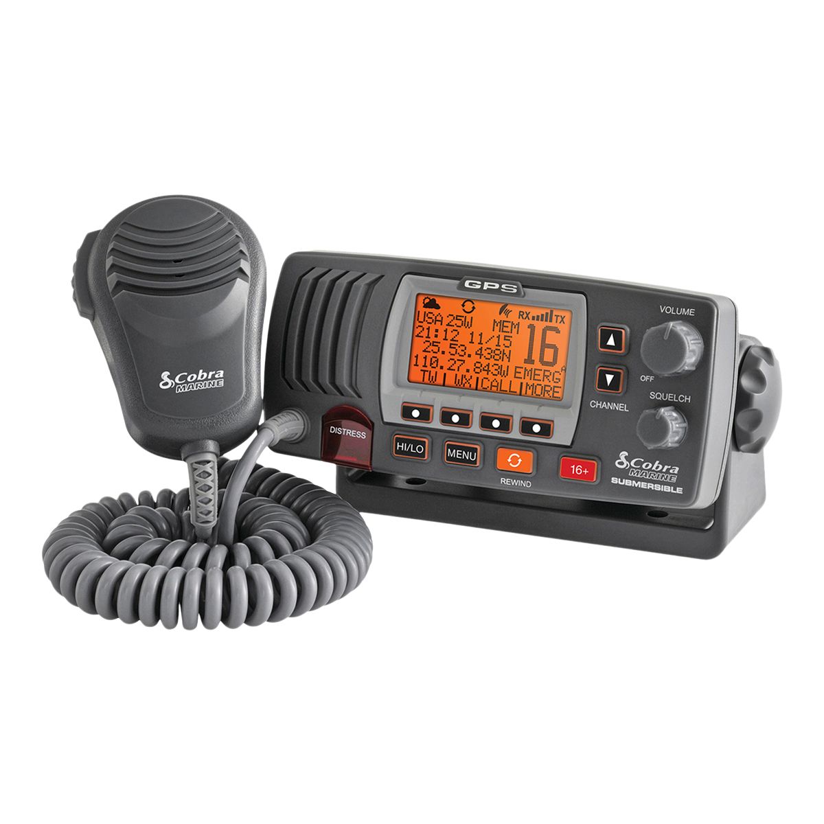 Cobra&nbsp;MR F77B GPS&nbsp;25 Watt Fix Mount VHF Marine Radio Front_Angled_Left