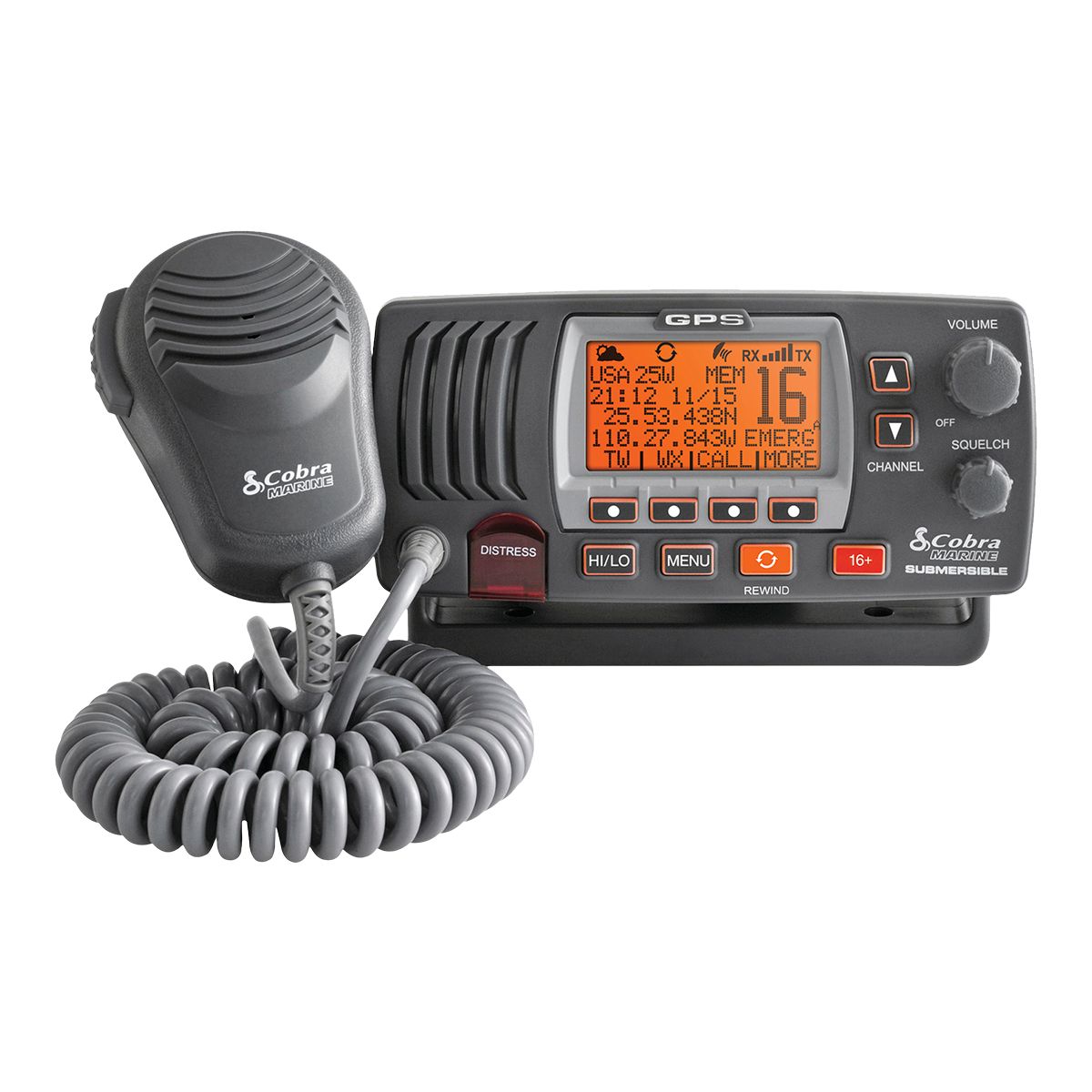 Cobra&nbsp;MR F77B GPS&nbsp;25 Watt Fix Mount VHF Marine Radio Front_Flat