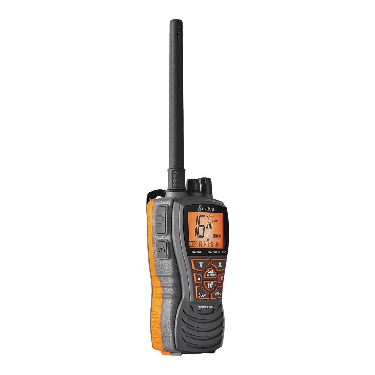 Cobra&nbsp;MR HH350 FLT 6 Watt Hand Held VHF Marine Radio Front_Angled_Right