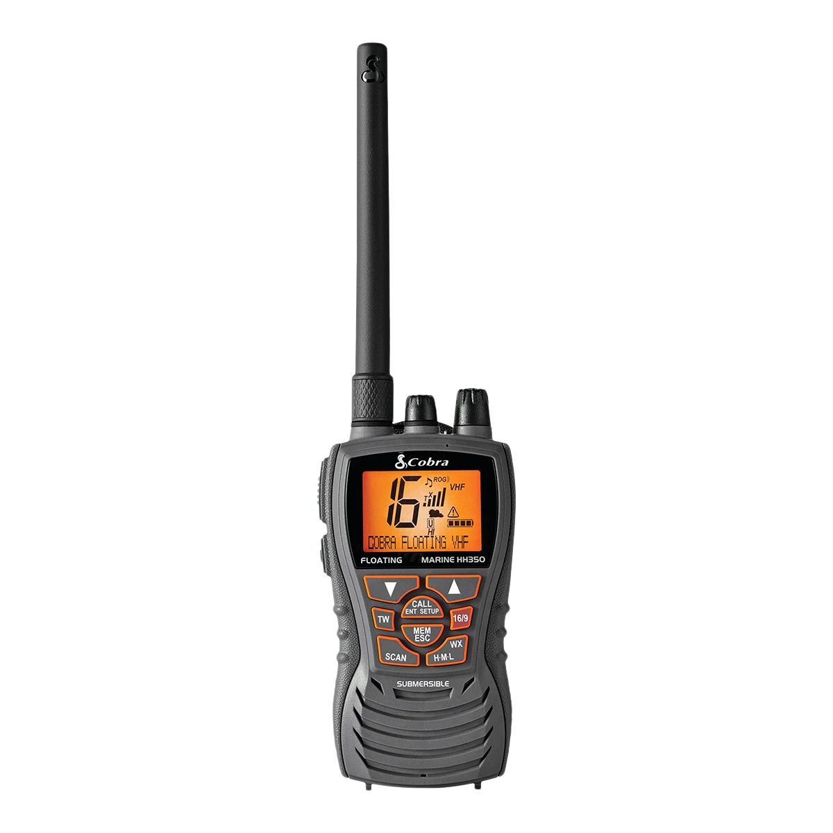 Cobra&nbsp;MR HH350 FLT 6 Watt Hand Held VHF Marine Radio Front_Flat