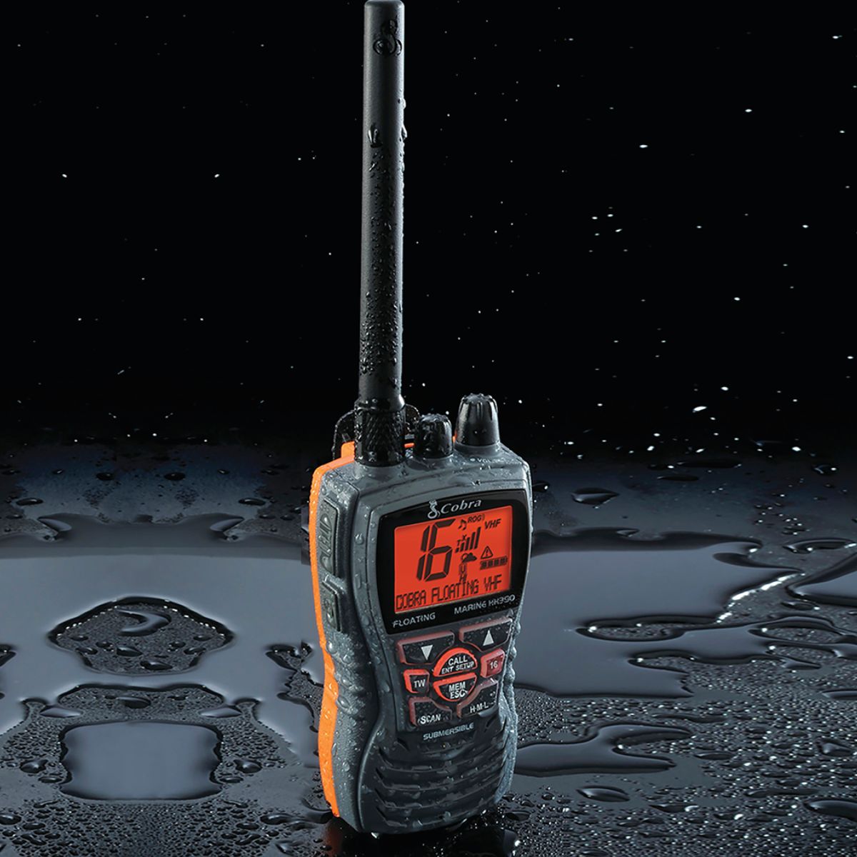 Cobra&nbsp;MR HH350 FLT 6 Watt Hand Held VHF Marine Radio Front_Angled_Right