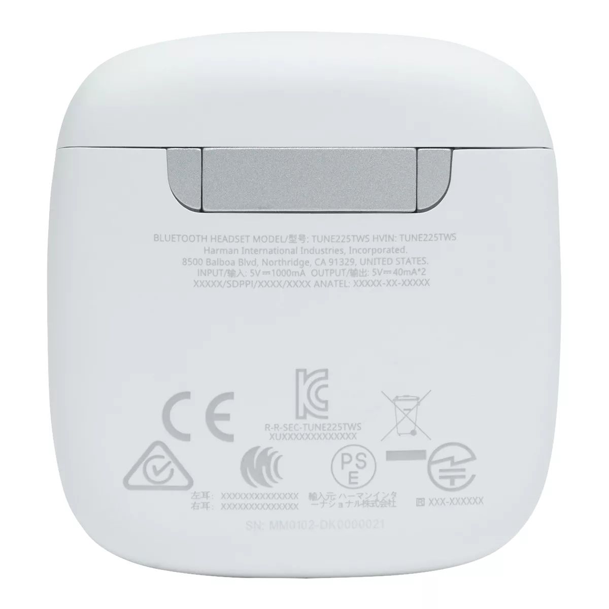 JBL Tune 225 TWS Wireless In Ear Headphones, Bluetooth, Charging Case Back_Flat