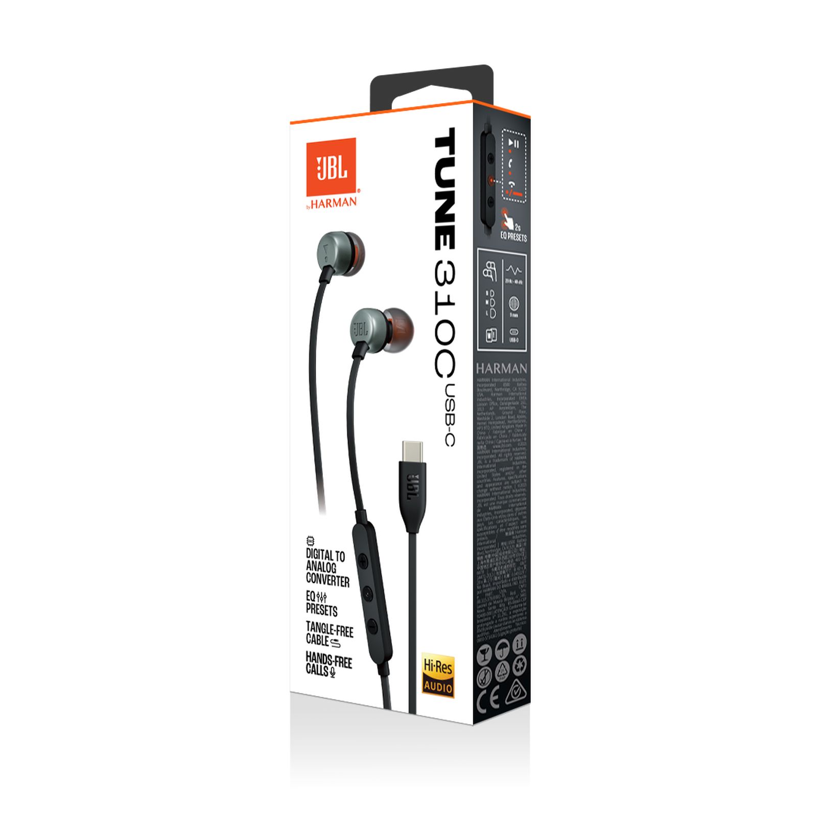 JBL Tune 310 USB-C Wired In-Ear Headphones Front_Three_Fourths_Angled_Left