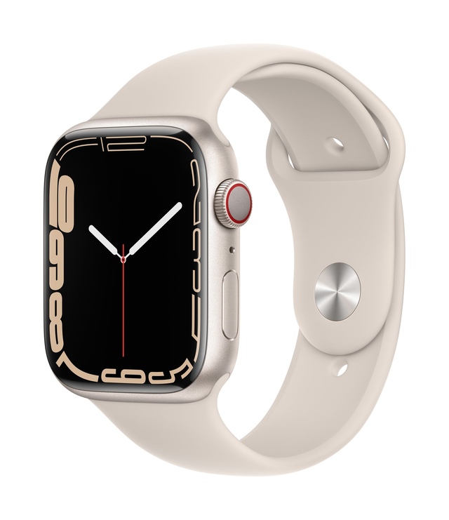 Apple Watch Series 7 (GPS+LTE) 45mm Starlight with Starlight Sport Band Front_Three_Fourths_Angled_Left