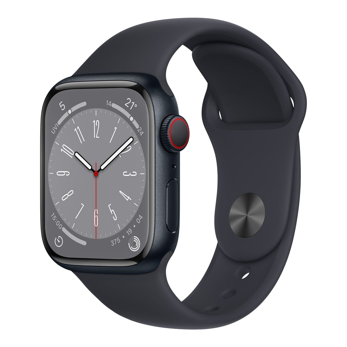 Apple Watch Series 8 (GPS+LTE) 41mm with Sport Band Front_Three_Fourths_Angled_Left