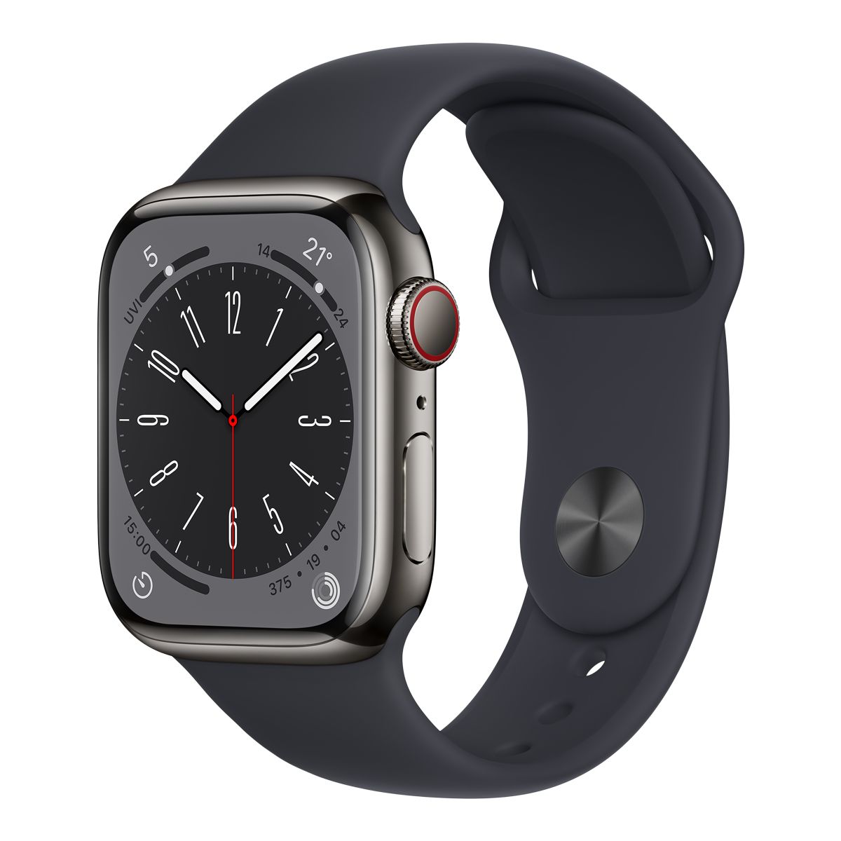 Apple Watch Series 8 (GPS+LTE) 41 mm Graphite Front_Three_Fourths_Angled_Left