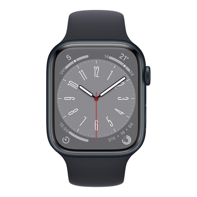Apple Watch Series 8 (GPS) 45mm Midnight with Midnight Sport Band Front_Flat
