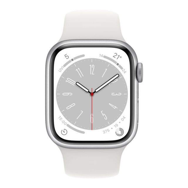 Apple Watch Series 8 (GPS) 41mm Silver with White Sport Band Front_Flat