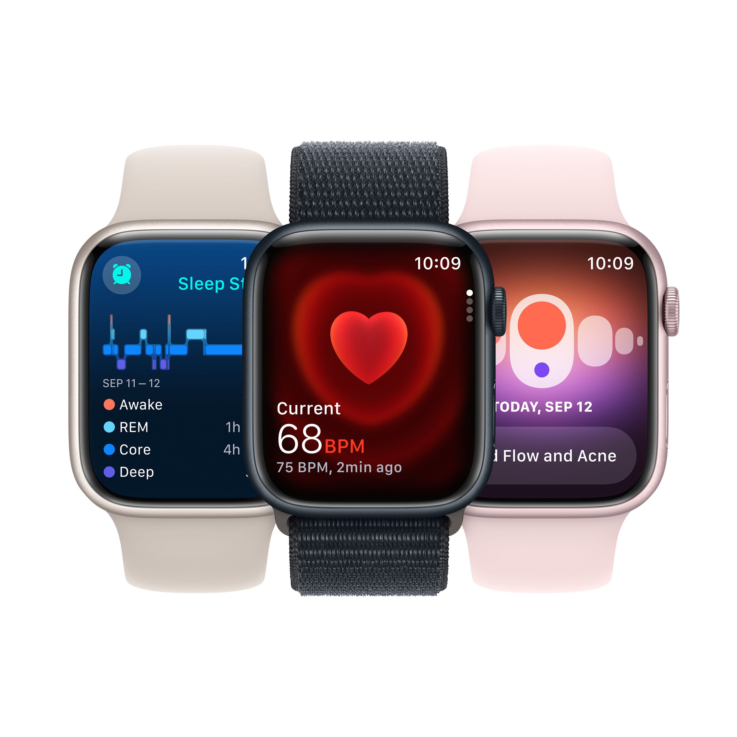 Apple Watch Series 9 (GPS) Starlight Front_Flat