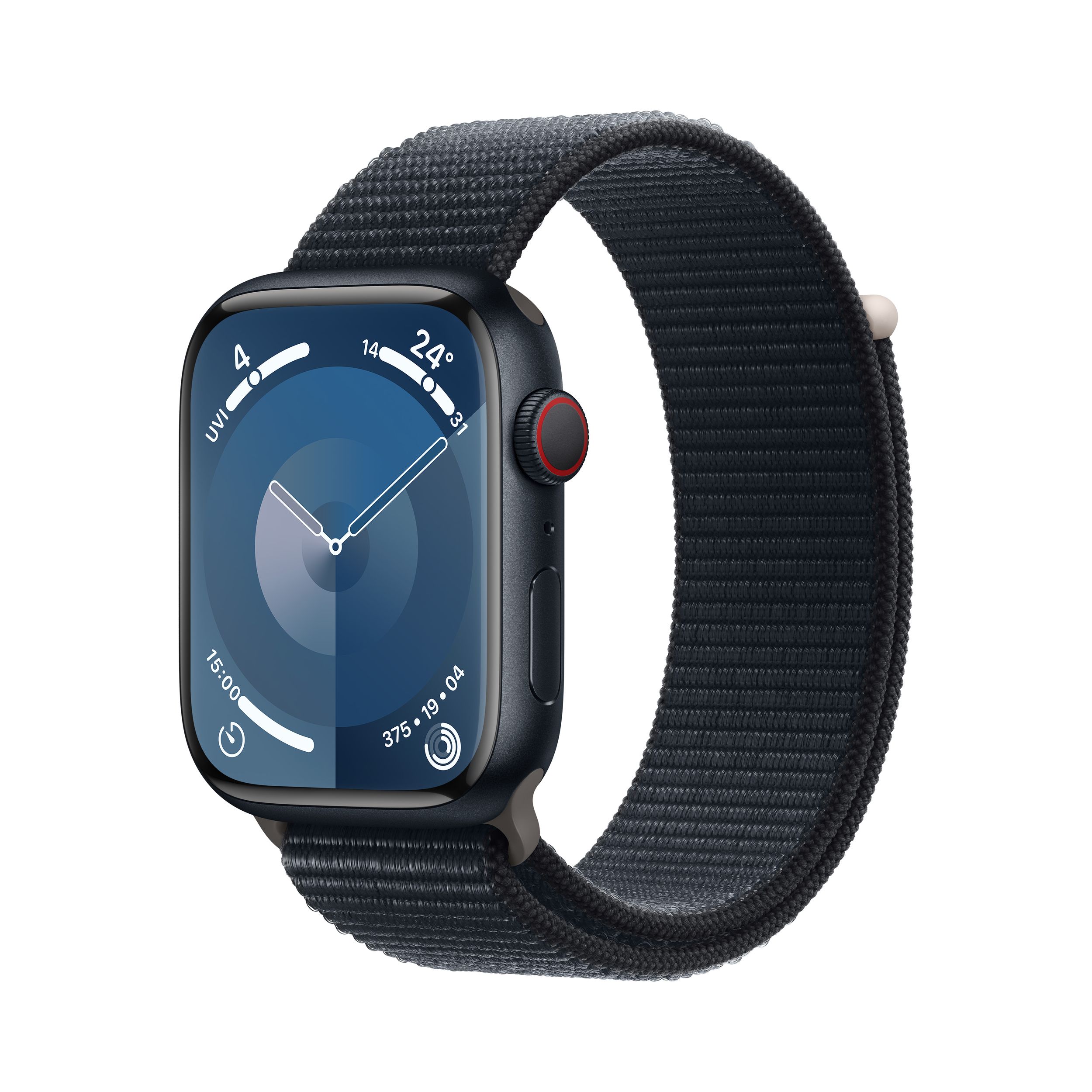 Apple Watch Series 9 (GPS + LTE) Midnight Front_Three_Fourths_Angled_Left