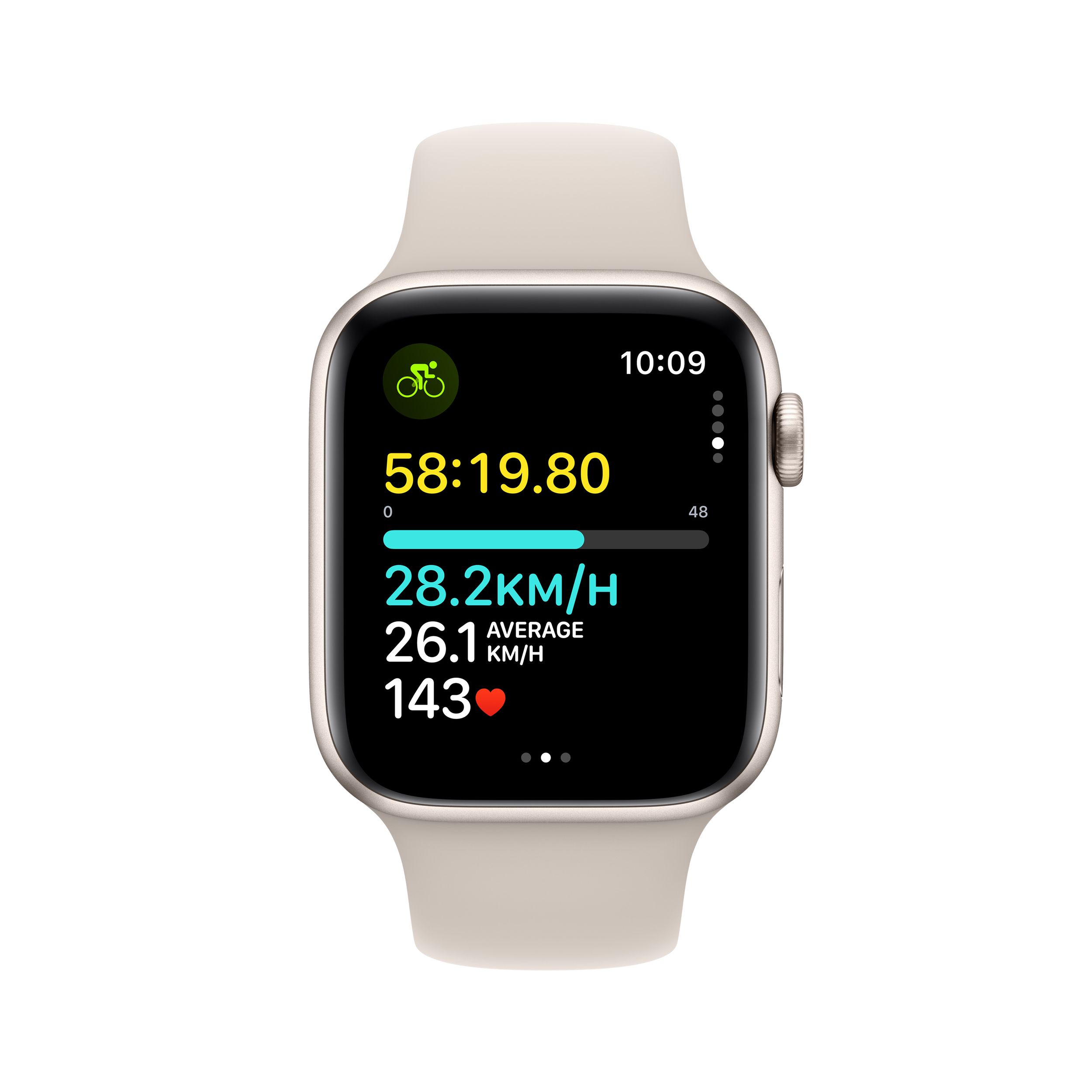 Apple Watch SE 2nd Gen (GPS) 44mm Starlight with Starlight Sport Band S/M Front_Flat