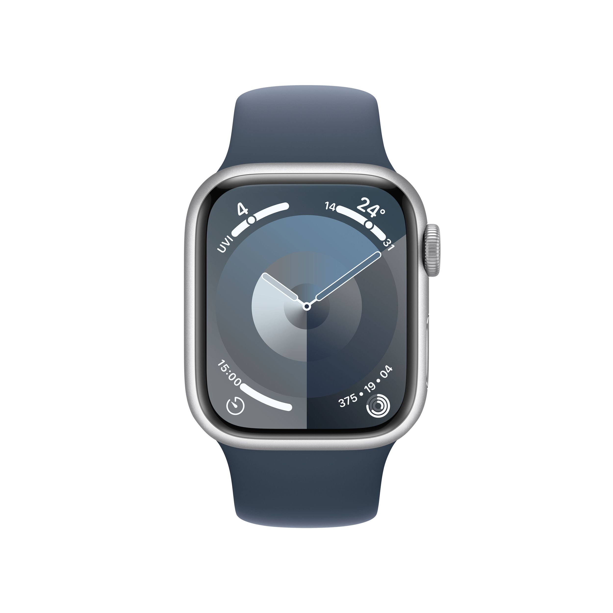 Silver apple watch with blue band new arrivals