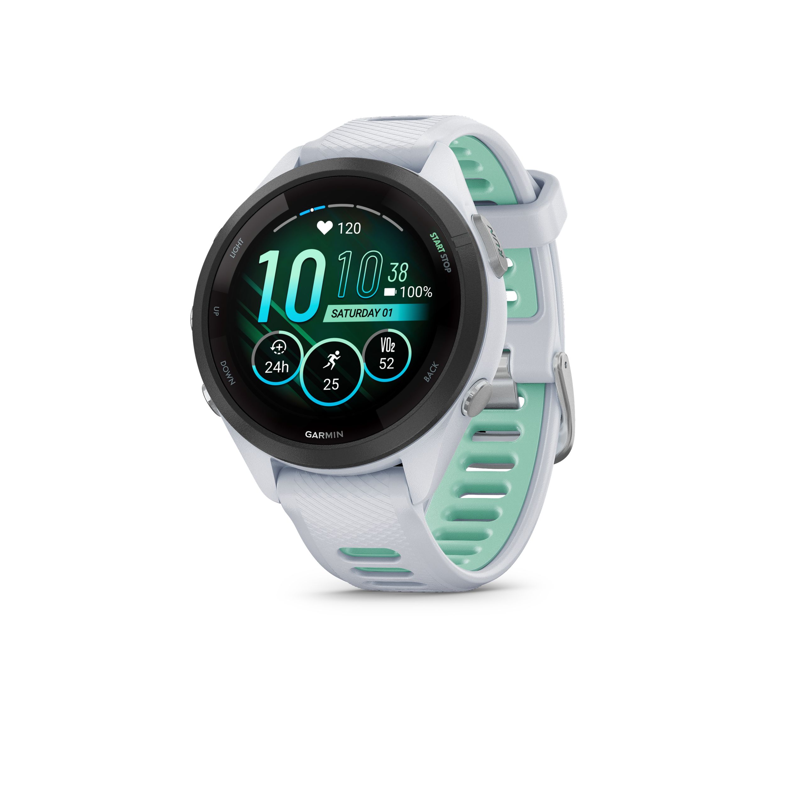 Garmin Forerunner® 265S Music Fitness Watch Front_Three_Fourths_Angled_Left