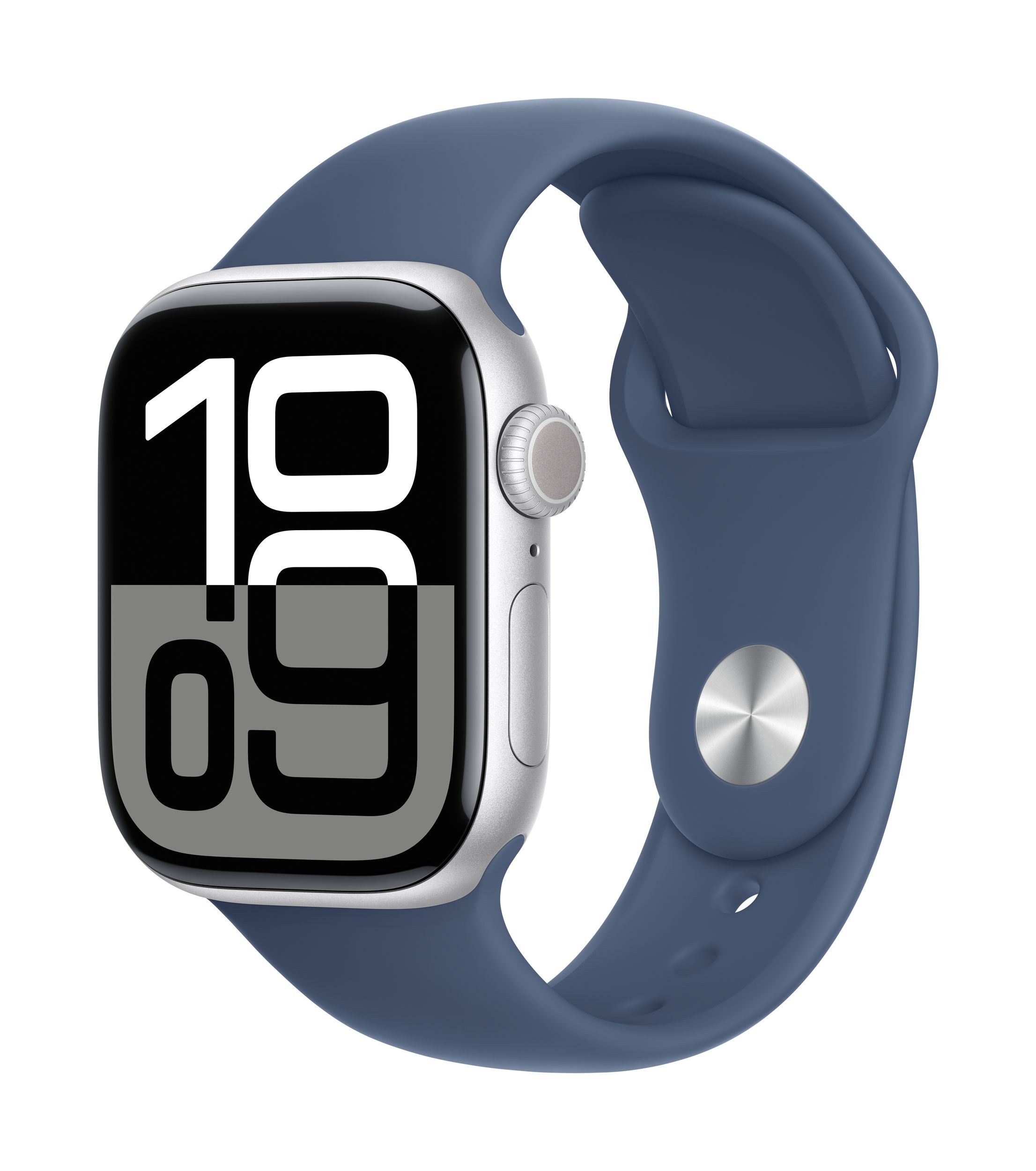 Apple Watch Series 10 (GPS) 42mm with Denim Sport Band - S/M Front_Three_Fourths_Angled_Left