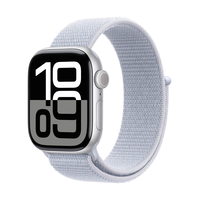 Apple Watch Series 10 (GPS) 42mm with Denim Sport Band - M/L Front_Three_Fourths_Angled_Left