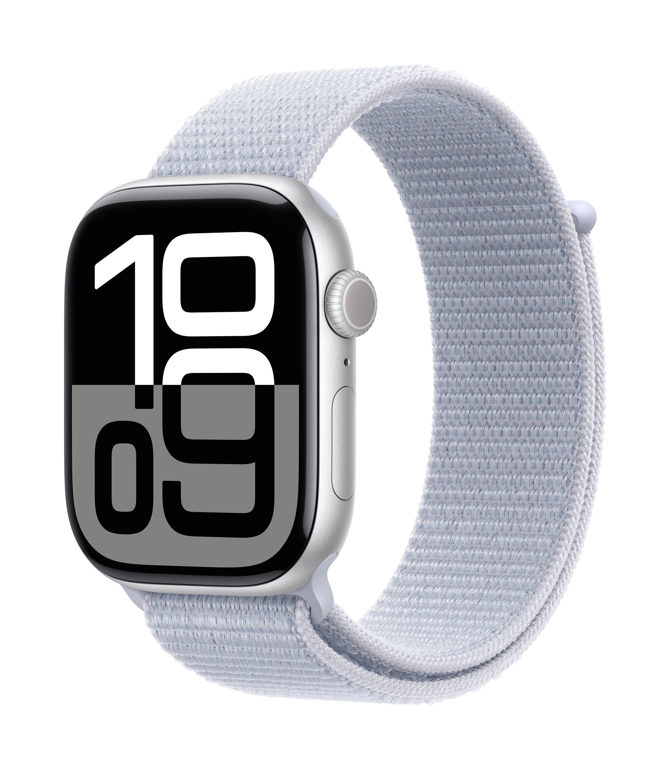 Apple Watch Series 10 (GPS) 46mm Silver with Cloud Sport Loop - M/L Front_Three_Fourths_Angled_Left