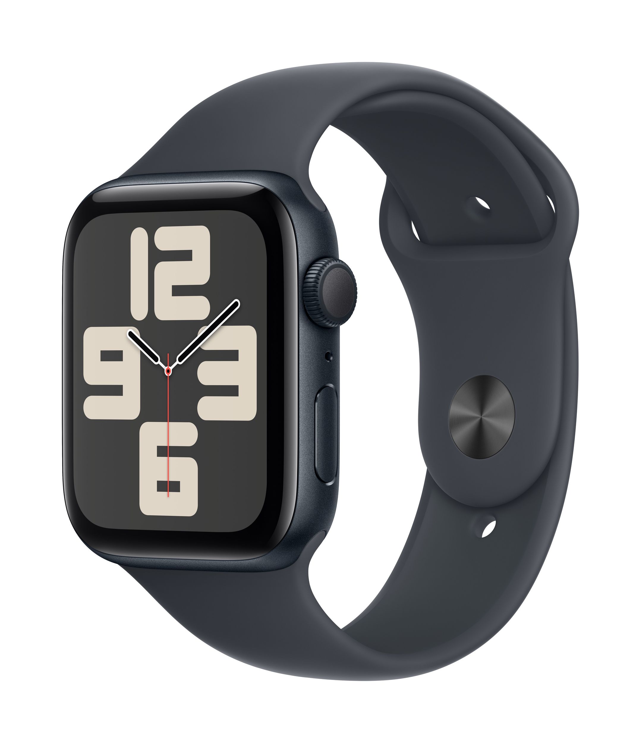 Apple Watch SE 2nd Gen (GPS) 44mm Midnight with Midnight Sport Band Front_Three_Fourths_Angled_Left