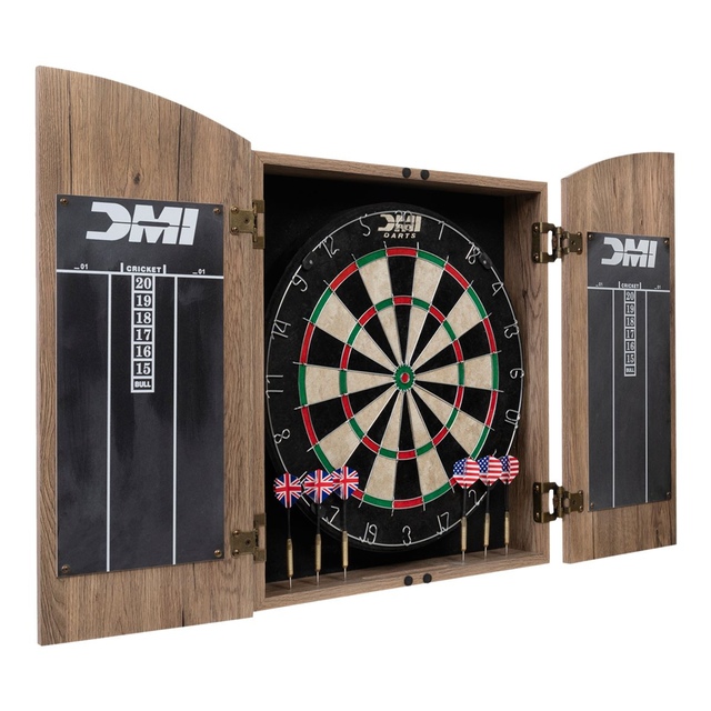 Escalade Rustic Bristle Dartboard Cabinet Set Front_Angled_Right