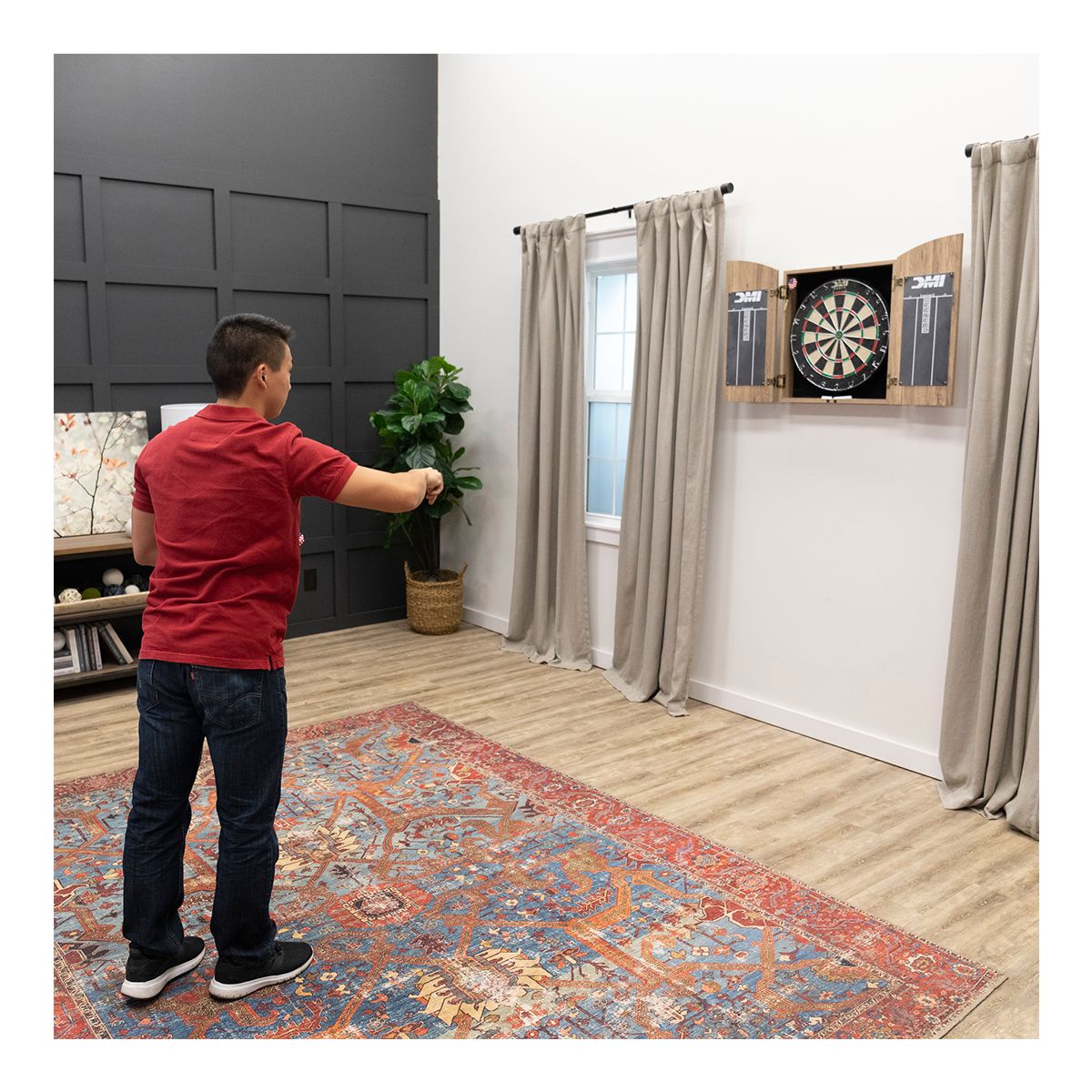Escalade Rustic Bristle Dartboard Cabinet Set Front_Angled_Left