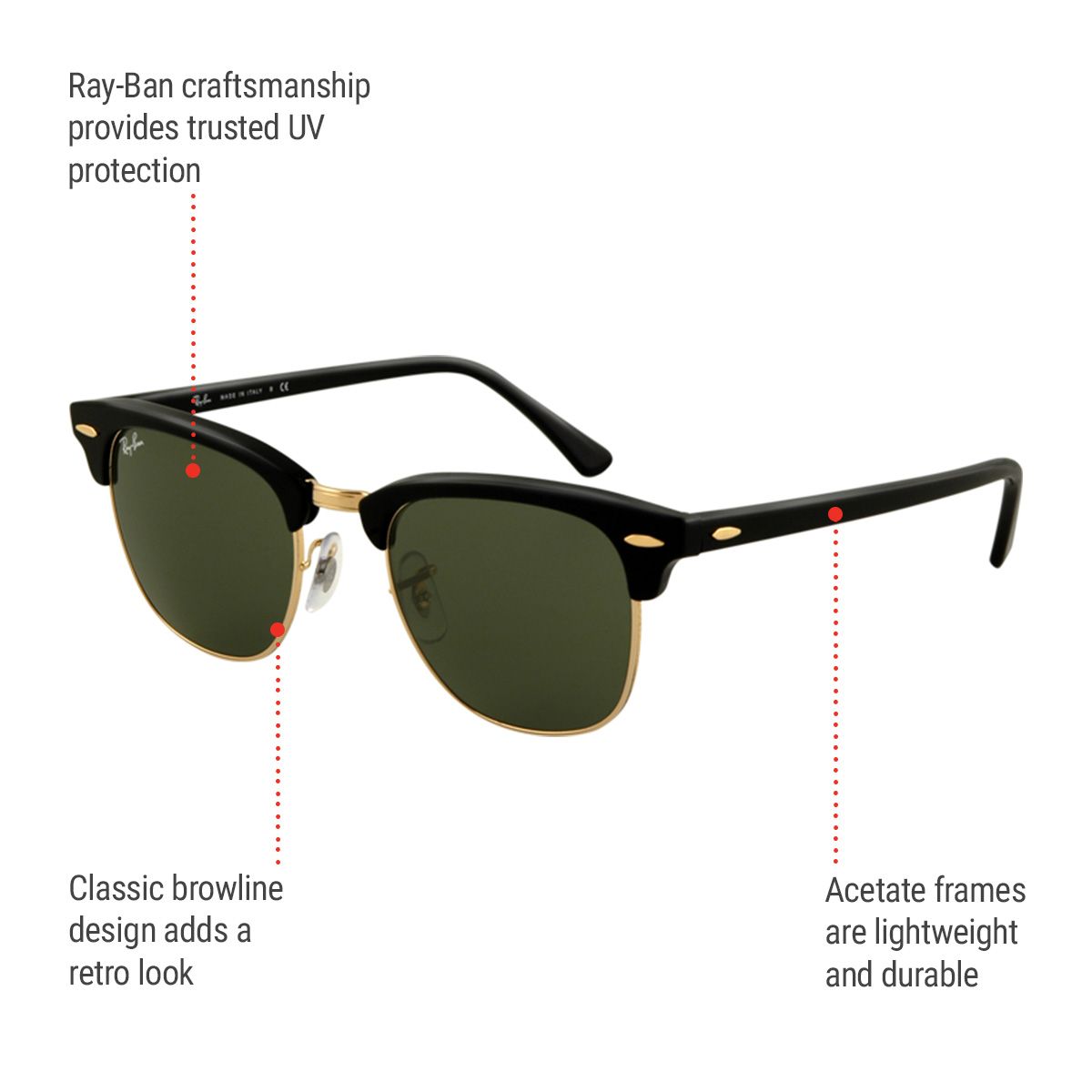 Ray-Ban Unisex Clubmaster Browline Sunglasses