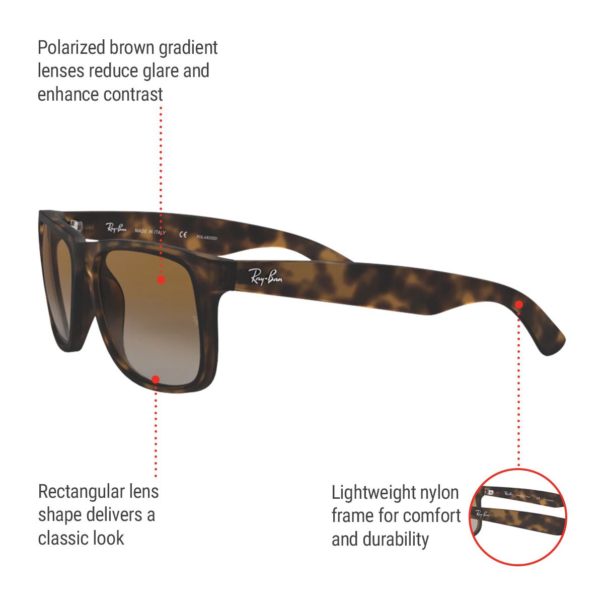 Ray Ban Unisex Justin Square Sunglasses