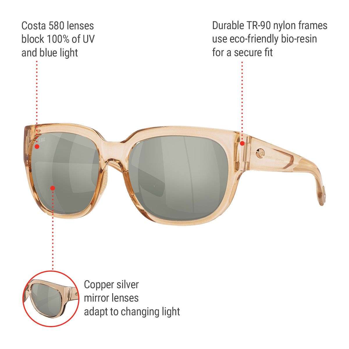 Costa Unisex Waterwoman 2 Butterfly Sunglasses